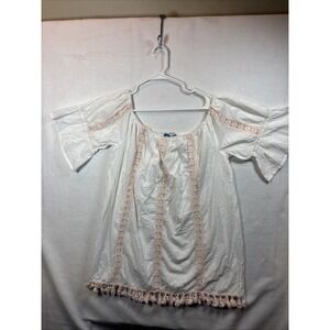 Blue  Island  Swim Cover Up Tops Women White And Peach Embroided LaceSize Medium